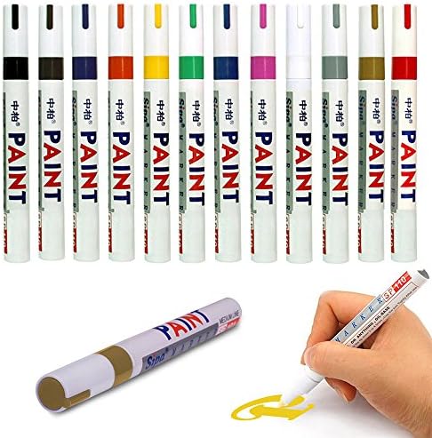 Windyeu Paint Marker Pen 12Pcs Fine Paint Oil Based Art Marker Pen Permanent Chalk Pens Boxed for Metal Glass Surface Waterproof