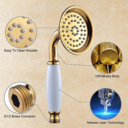 Duschkopf,S R SUNRISE retro Handbrause mit wasserfall anti-kalk Düsen golden Duschkopf messing titan SRSH05J - 4