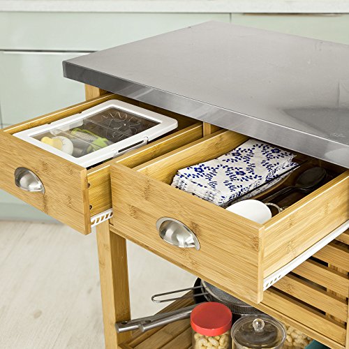 SoBuy® Servierwagen, Küchenwagen,Rollwagen mit Edelstahlplatte, FKW40-N - 3