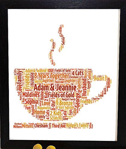 UPK Gifts Personalised Print Gift Word Art with FRAME Coffee Cup Thank You Best Friend Wedding Bridesmaid Celebration Friends Birthday Teacher New Home