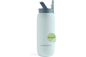 WATERDROP MICRODRINK waterdrop® Borraccia con Cannuccia 600 ml, Borraccia Termica, Acciaio inox senza BPA, Borraccia Bambini, Palestra, Adulti, Bottiglia Termica per Bevande Calde e Fredde