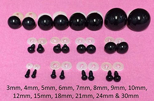 4 Paar, Solid Black Eyes Rückseite Kunststoff, 5 mm, für Teddybär Safety Augen Plüschfigur ist oder - 3