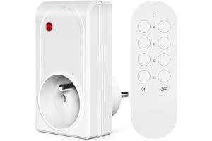 Prise Télécommandée Programmable, SURNICE Prises Telecommande sans Fil, 40M de Distance de Contrôle dans la Zone Ouverte, 1000W, Plug and Play, Fonction All ON All OFF