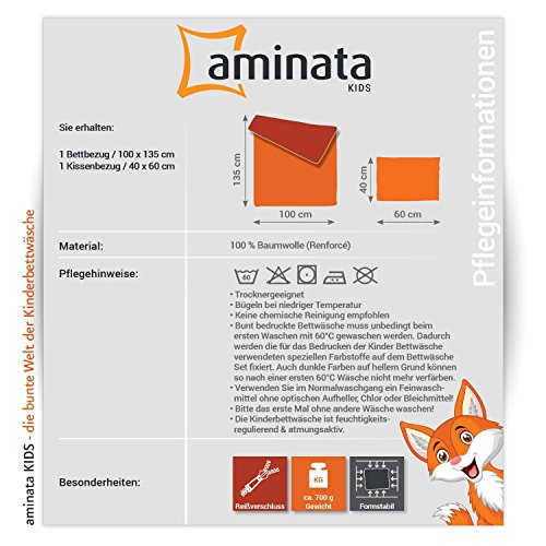 Aminata Kids Bettwäsche Kinder Sterne 100×135 cm grau türkis Kinderbettwäsche-Sternmotiv Bettwäsche Kinder Stern Baumwolle Reißverschluss RV Kleinkind - 3