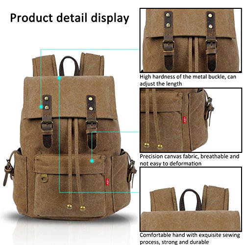 FANDARE Retro Laptop Notebook Rucksack Geeignet für bis zu 16 Zoll Damen Herren Schulrucksack für die Schule Wandern Daypack Leinwand - 7