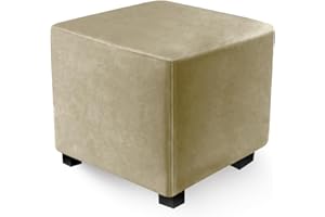 Highdi Copri pouf Quadrato in Velluto Morbido, Copri Poggiapiedi Elasticizzato Copertura Dell'Ottomano Tinta Unita Coprisgabello Poltrona per Soggiorno Camera da Letto (Cammello,45x45x45cm)