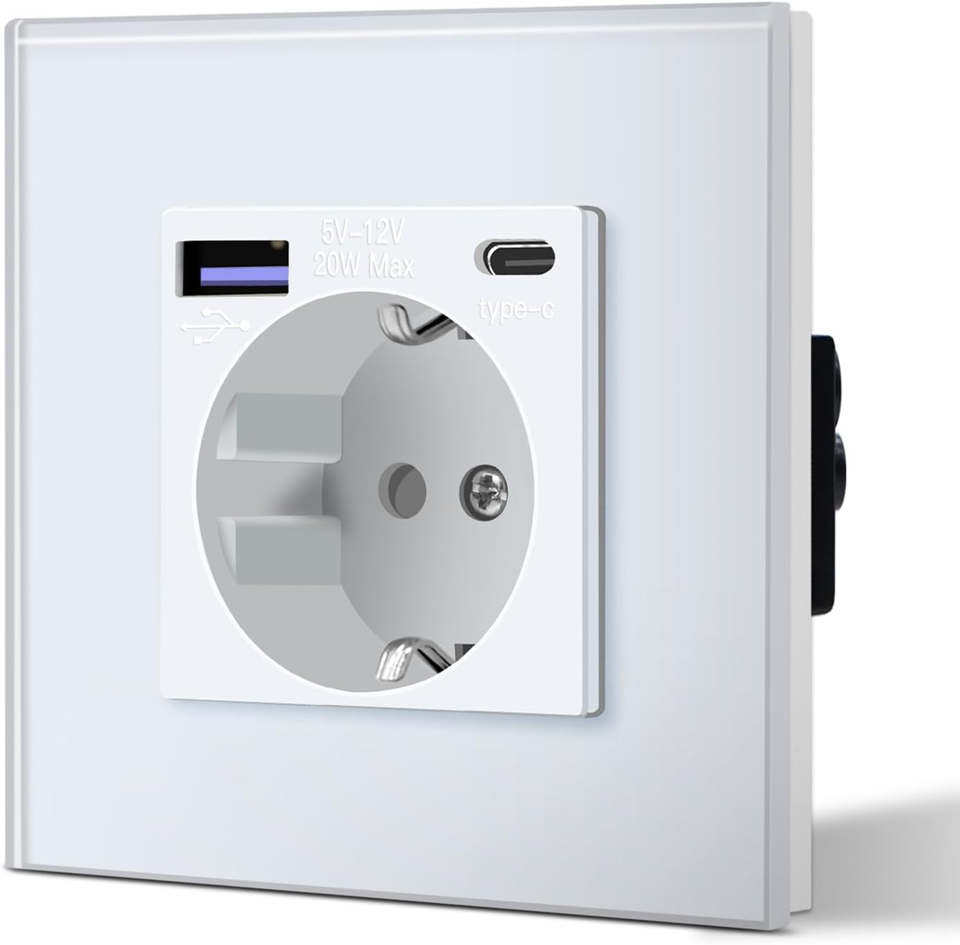 BSEED Enchufe Pared con 20W USB y Tipo C,Enchufe USB C de Cristal,Carga Rápida,3 en 1，Fácil Instalación,1 Enchufe,86mm Blanco