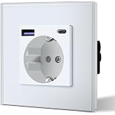 BSEED Wall Plug with 20W USB and Type C, Crystal USB C Plug, Fast Charging, 3 in 1, Easy Installation, 1 Plug, 86 mm White