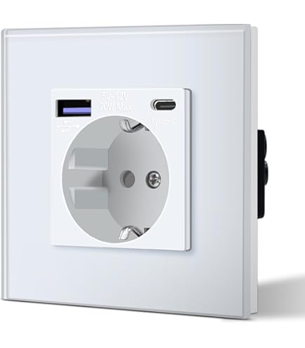 BSEED stopcontact met USB C, mat wandcontactdoos inbouw met klauwen