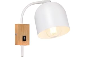Glitzerlife Wandstrahler Holz Wandleuchte mit Schalter - Wandspots 1 Flammig E27 Weiß Flurlampe 330° Schwenkbar Metall Vintage Innen für Kinderzimmer Wohnzimmer Schlafzimmer,Ohne Leuchtmittel