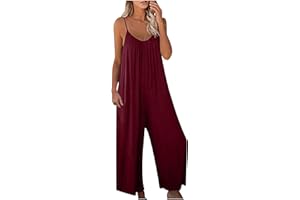 NUSGEAR Jumpsuit Ample Taille Haute Combinaison à jambes larges avec poche Salopettes Femmes Ete Grande Taille Combinaison Pantalon Sexy sans Manches Décontracté Playsuit Vintage
