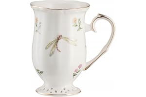 VILLA ITALIA Kubek Porcelanowy - Leda Ivory 300 ml - Motyw Roślinny - Złote Zdobienia - Kubek do Kawy Herbaty Kakao - Duży Kubek - Porcelana - Jasny Krem - Idealny na Prezent - Kubek z Uchwytem