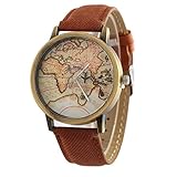 Unisex Weltkarte Stil Uhr / Vintage World Map Frauen Premium Faux Leder Armbanduhr Cool Uhren Unique Uhren Modeuhr , brown