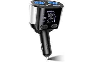 Double Prise Allume Cigare, BUVAYE 5 in 1 155W Allume Cigare USB,12V 24V Chargeur Allume Cigare de QC 3.0, Chargeur de Voiture avec Affichage LED De Voltage & SéParer Switch pour DashCam