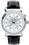 Gents Sterling Silber Alarm Armbanduhr mit Datum - schwarzes Lederarmband