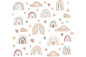 GVEYIQK Stickers Muraux Arc-En-Ciel Avec Coeurs - Décoration Murale Bohème pour Chambre D'Enfant et Bébé