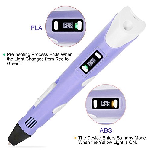 3D Druck Stift, Oxygentle OGP-2 3D Pen mit LCD Temperaturanzeige für 3D Zeichnungen zur Erstellung von dreidimensionalen Zeichnungen, Kunstwerken, Modellen, uvm. von Hand. Kompatibel mit 1,75 mm ABS und PLA Filament - 3