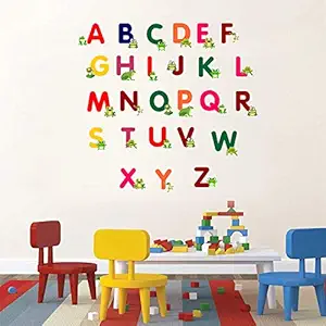 woopme Vinyl ABCD Alphabets with Frogs Multicolour Learning Removable Wall Sticker for Kids , 50 x 50 cm