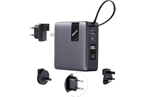 Wikinu Ładowarka 65W USB C, 10000mAh Power Bank 2-w-1 Hybrid Charger, GaN Szybka Składana łAdowarka śCienna Zasilacz do MacBooka Pro/Air, iPad, iPhone 14, Galaxy S23, Google Pixel, Dell XPS