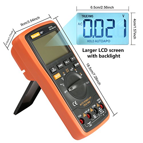 Thsinde Digital Multimeter mit Automatischer Bereichswahl (Auto-Ranging), hintergrundbeleuchtetem LC-Display (6000 Counts), mit Messleitungen und Krokoklemmen. Zur Gleich- und Wechselspannungsmessung mit Spannungswarnung, Strom-, Widerstands- und Diodenmessung, Durchgangsprüfung und Frequenzmessung. Äußerst praktisch für alles rund um’s Haus, für Elektronik- und Heimwerkeranwendungen. - 4