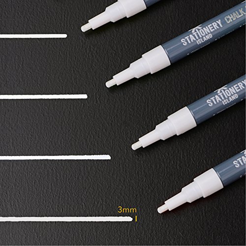 Stationery Island Kreidestift W30 3mm Feine Rundspitze – Weiß Feucht Abwischbare Kreidemarker 4er Set - 4