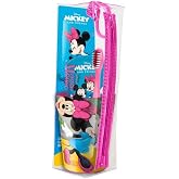 Mr.White Minnie Travel Bag Set - Includes Manual Toothbrush with Suction Cup, Travel Lid, Soft Mint Flavored Toothpaste for K
