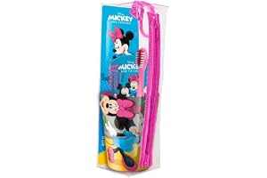Disney Mimmi Pigg barntandborstset – mjuk tandborste med skyddskåpa, tandkräm med mintsmak och mångsidig kopp, resevänlig munvårdsset för barn från 3 år