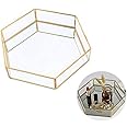 Ruhi Collections hexagonal Glass with Brass Rim Mirror Base Vanity Makeup Tray for Home Decor Jewelry Organiser, Small, Golden, Pack of 1