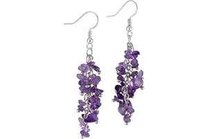 Nupuyai Crystal Stone Long Tassel Drop Earrings for Women, Chakra Healing Stone Dangle Earrings for Wedding Party Vacation, 62mm