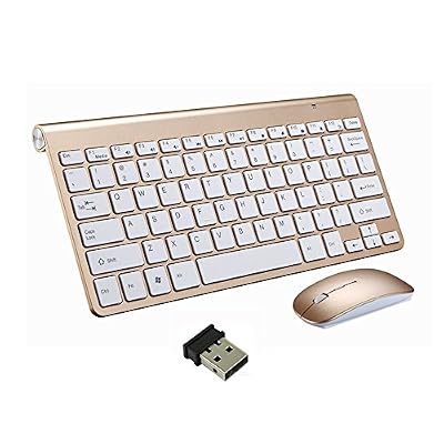 EONANT Clavier et Souris, EONANT 2.4G Clavier et Souris Combo Set Compact Pleine Taille Quiet PPD Souris Réglable pour Windows, Surface, Android Smart TV-UK Layout (Or)