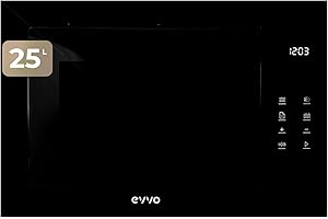 EVVO Microondas integrable Mi45 Glass Bl, 25L de Capacidad, Grill 1200W, Puerta y Marcos Efecto Brillante, Multifunción, 8 Funciones, Temporizador 60 Minutos, Display Digital (Acabado Negro Cristral)