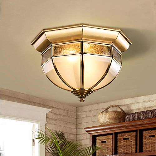 Preisvergleich Produktbild 12W rustikale rustikale kupferne Balkonlampe amerikanische kleine Deckenlampe Ø 29cm kreative LED achteckige Garderobengang Veranda Flurbeleuchtung