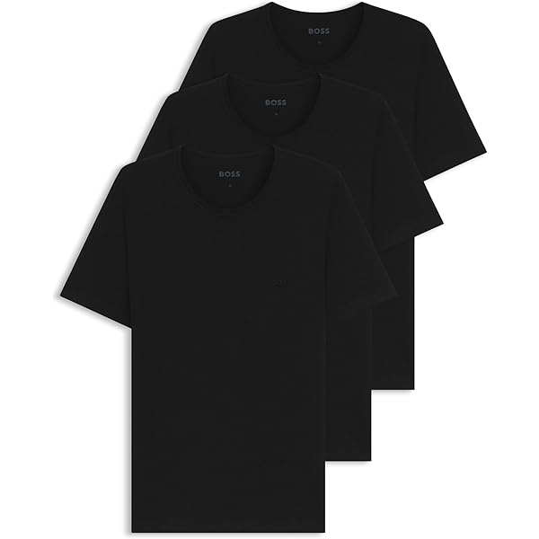 Black V Neck T Shirt Men BOSS Mens Tshirt RN 3P Classic Three-Pack