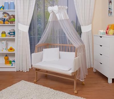 WALDIN Lit cododo berceau tout équipé pour bébé,bois non traité,16 modèles disponibles,couleur du textile blanc