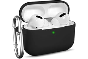 Ouwegaga Compatible with AirPods Pro Case - Shockproof Protective Silicone Skin Case Cover [Front LED Visible] with Carabiner Compatible for AirPods Pro - Black