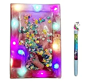 Crazycute Unicorn Cover Notebook/Diary with Led Light & Glitter & Sequins for Birthday Return Gifts for Girls & Boys (Color May Wary) with Free Water Magic Pen