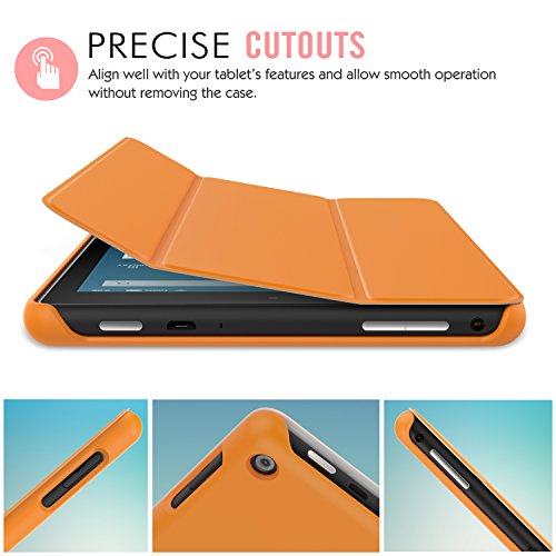 MoKo Hülle für Fire HD 2016 8 Zoll – Ultra Slim Lightweight Schutzhülle Smart Cover mit Auto Schlaf / Wach Funktion und Standfunktion für Fire HD Tablet (Vorherige 6. Generation – 2016), Orange - 3