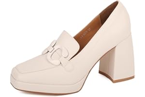 QUEEN HELENA Mocassini con Tacco Largo Scarpe Eleganti con Fibbia Donna ZM9616