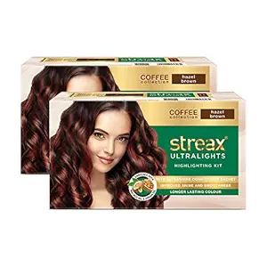 Streax Ultralights Highlighting Kit for Women & Men | Contains Walnut & Argan Oil | Shine On Conditioner | Longer Lasting Highlights | Coffee Collection - Hazel Brown, 60 ml (Pack of 2)