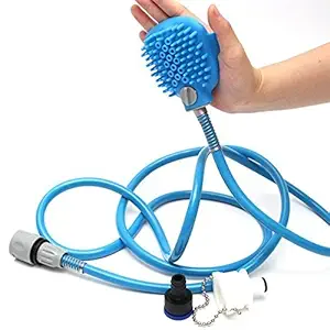 Bhavyam pet Bathing Tool with Pressure Nozzle for Cleaning Washing Massager Scrubber Brush for Dog cat Puppy,pet Cleaning Brush Gloves Sprayer Grooming kit (1pcs/Free Size/Blue)