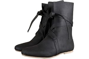 SIULAS Mittelalter PU Leder Ritterstiefel Renaissance Mittelalter Cosplay Stiefel Herren Damen Vintage Stiefel Flache Unterseite Schnürschuhe für Cosplay Karneval Party (black43)