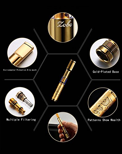 24k Gold überzogen Drache Clean-Typ Mehrfach-Filterung Zigarettenspitze Rauch-Tabak-Filter Reinigen Wiederverwendbare Tabak-Tar Ash Filterhalter Für Männer, um die 0,8mm und Ms. Verwenden 0.6mm Zigarette Base. - 4