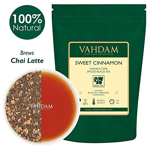VAHDAM, té Chala Masala Chai (100 tazas) | ESPECIAS 100% NATURALES | Receta de té de canela antigua | Hojas de té Chai con especias | Preparar té caliente, té helado o Chai Latte | Té negro | 100gr (juego de 2)