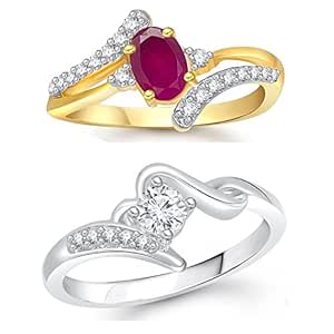 Buy Meenaz Jewellery Combo Traditional Gold Plated Ruby Red Rings