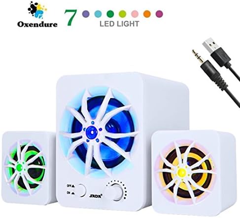 LED Computer Speaker, USB Powered One Subwoofer, 2x Satellite Speaker Wired Laptop Speakers Small Computer Speakers for PC, Echo Dot, Black