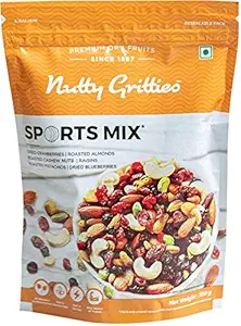 Nutty Gritties Sports Mix Nuts Dry Fruits Trail Mix - Roasted Almonds, Cashews, Pistachios, Dried Blueberries, Cranberries and Raisins (Family Pack of 1 for All - 350g)