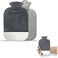 Miniature Hot Water Bottle with Cover, Small Hot Water Bag for Neck and Hand, Hand Feet Warmer, Warm and Comfortable,Washable Bottle Cover, Soft Plush Cover Removeable (Dark Gray, 500ML)