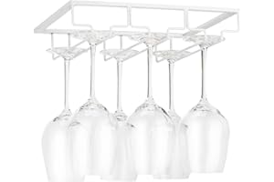 FOMANSH Soporte para copas de vino, para debajo del mueble, organizador de metal para bar o cocina, Blanco
