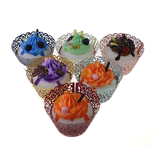 yuyikes 100 filigranen Artistic Backen Kuchen Pappbecher Little Vine Spitze Laser Schnitt rutschsicher Cupcake Wrappers Backförmchen Muffin Halter Schutzhülle für Hochzeit Geburtstag Party Dekoration, schwarz - 4