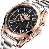 Herren Chronograph Uhr Armbanduhren Luxus Wasserdichte Uhren für Männer mit Edelstahlarmband, Business Casual Uhr, Leuchtzeiger, Kalender/Sekunde/Minute / 24-Stunden-Anzeige